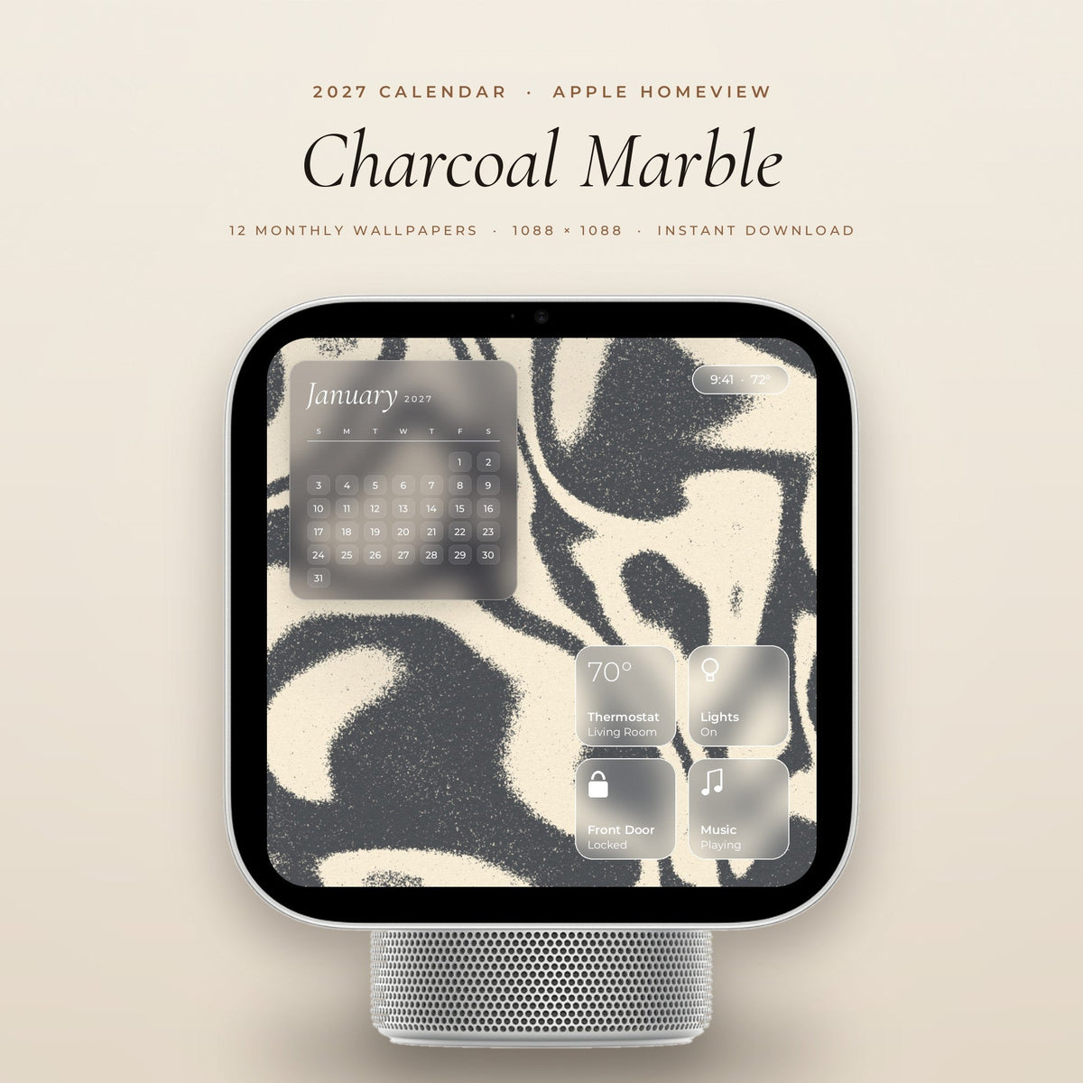 Charcoal Marble 2027 calendar on Apple HomeView